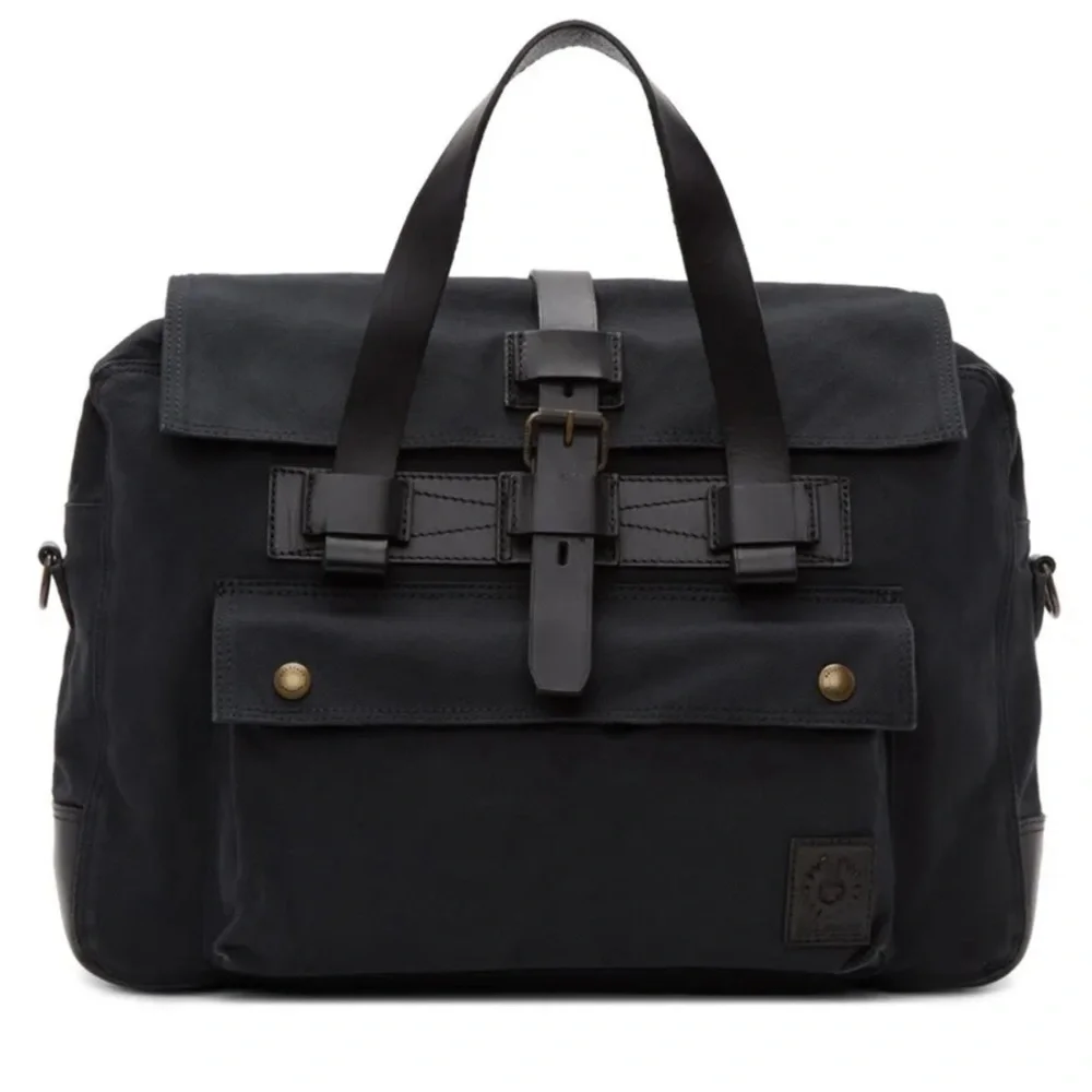 BELSTAFF Colonial Briefcase Soft-Black Canvas & Leather w/Dustbag - NWT